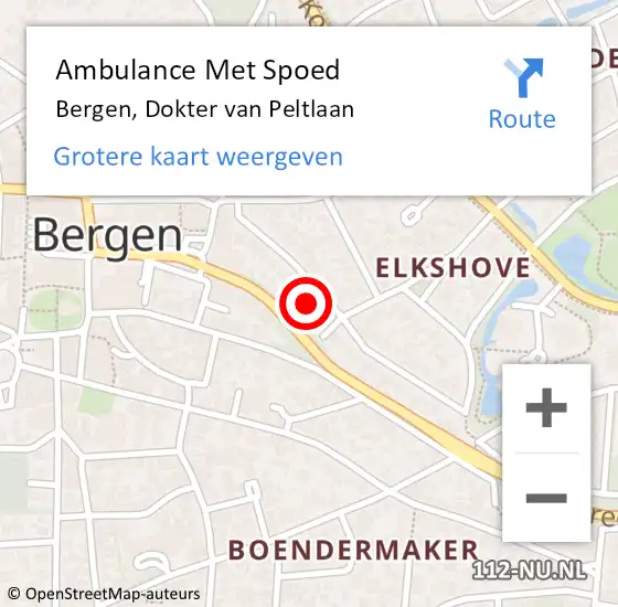 Locatie op kaart van de 112 melding: Ambulance Met Spoed Naar Bergen, Dokter van Peltlaan op 5 december 2022 21:38