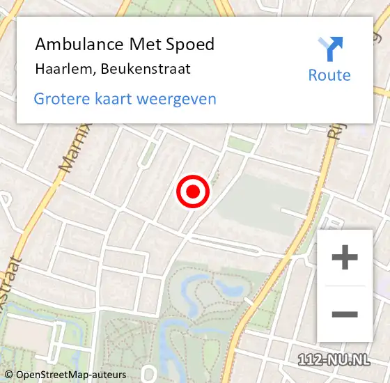 Locatie op kaart van de 112 melding: Ambulance Met Spoed Naar Haarlem, Beukenstraat op 6 december 2022 00:18