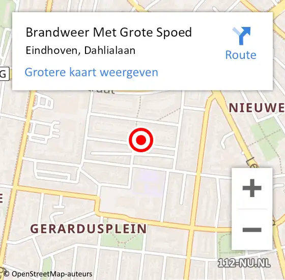 Locatie op kaart van de 112 melding: Brandweer Met Grote Spoed Naar Eindhoven, Dahlialaan op 6 december 2022 00:26