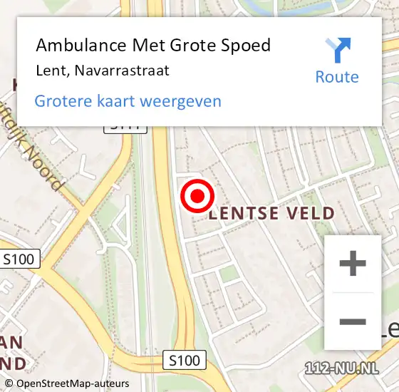 Locatie op kaart van de 112 melding: Ambulance Met Grote Spoed Naar Lent, Navarrastraat op 6 december 2022 00:47