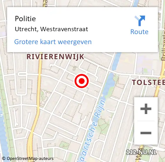 Locatie op kaart van de 112 melding: Politie Utrecht, Westravenstraat op 6 december 2022 01:18