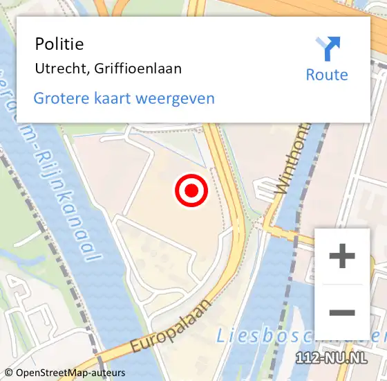 Locatie op kaart van de 112 melding: Politie Utrecht, Griffioenlaan op 6 december 2022 01:22