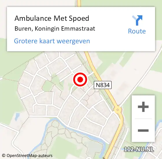 Locatie op kaart van de 112 melding: Ambulance Met Spoed Naar Buren, Koningin Emmastraat op 7 augustus 2014 11:37