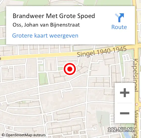 Locatie op kaart van de 112 melding: Brandweer Met Grote Spoed Naar Oss, Johan van Bijnenstraat op 6 december 2022 01:42