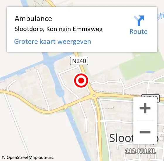 Locatie op kaart van de 112 melding: Ambulance Slootdorp, Koningin Emmaweg op 7 augustus 2014 11:39