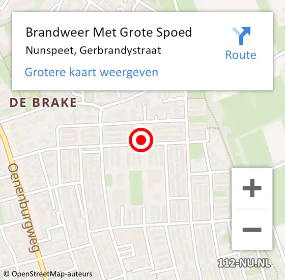 Locatie op kaart van de 112 melding: Brandweer Met Grote Spoed Naar Nunspeet, Gerbrandystraat op 6 december 2022 02:43