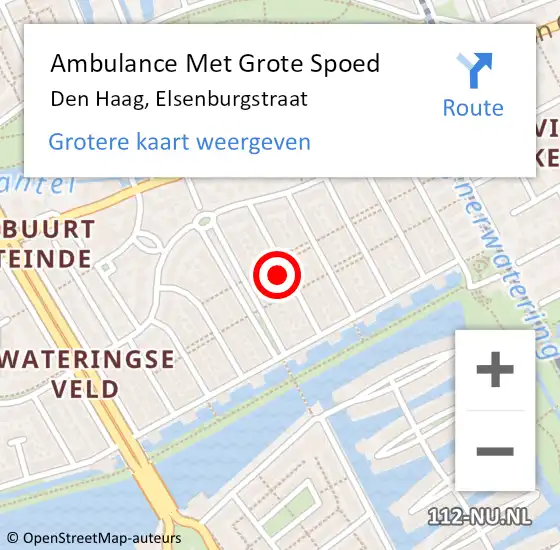 Locatie op kaart van de 112 melding: Ambulance Met Grote Spoed Naar Den Haag, Elsenburgstraat op 6 december 2022 03:12