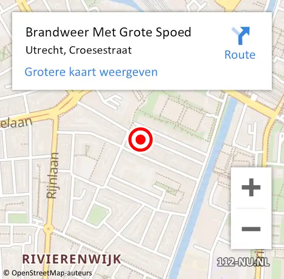 Locatie op kaart van de 112 melding: Brandweer Met Grote Spoed Naar Utrecht, Croesestraat op 6 december 2022 04:19