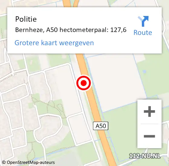 Locatie op kaart van de 112 melding: Politie Bernheze, A50 hectometerpaal: 127,6 op 6 december 2022 04:27