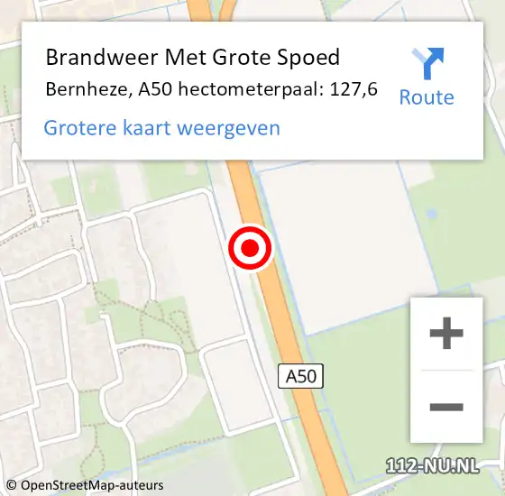 Locatie op kaart van de 112 melding: Brandweer Met Grote Spoed Naar Bernheze, A50 hectometerpaal: 127,6 op 6 december 2022 04:27