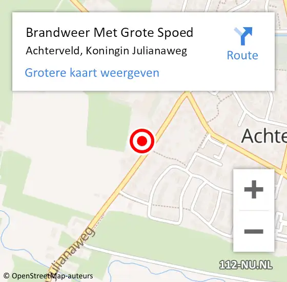 Locatie op kaart van de 112 melding: Brandweer Met Grote Spoed Naar Achterveld, Koningin Julianaweg op 6 december 2022 04:34