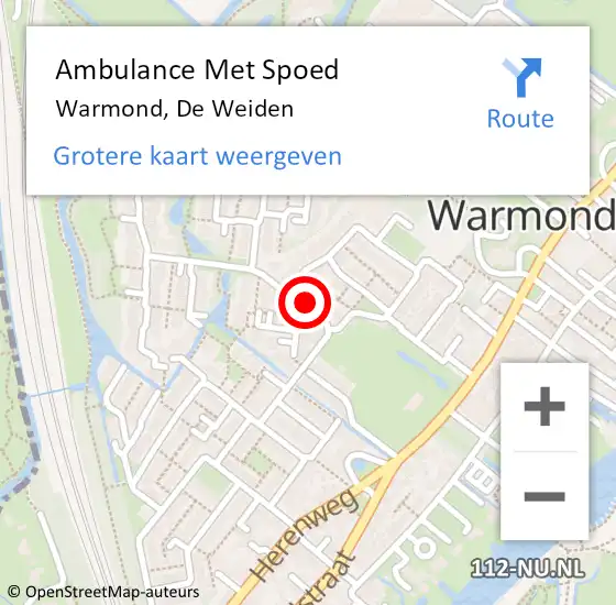 Locatie op kaart van de 112 melding: Ambulance Met Spoed Naar Warmond, De Weiden op 6 december 2022 05:40