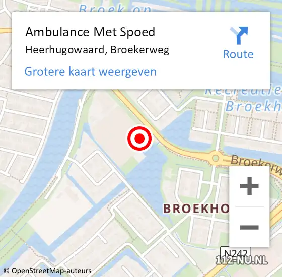 Locatie op kaart van de 112 melding: Ambulance Met Spoed Naar Heerhugowaard, Broekerweg op 6 december 2022 06:04