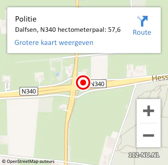 Locatie op kaart van de 112 melding: Politie Dalfsen, N340 hectometerpaal: 57,6 op 6 december 2022 06:46