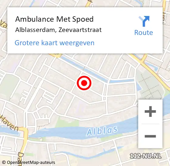 Locatie op kaart van de 112 melding: Ambulance Met Spoed Naar Alblasserdam, Zeevaartstraat op 6 december 2022 07:00