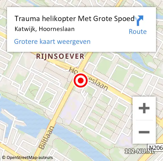 Locatie op kaart van de 112 melding: Trauma helikopter Met Grote Spoed Naar Katwijk, Hoorneslaan op 6 december 2022 07:09