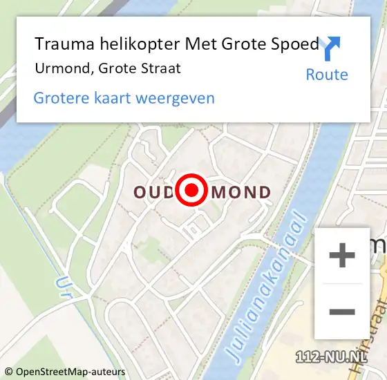 Locatie op kaart van de 112 melding: Trauma helikopter Met Grote Spoed Naar Urmond, Grote Straat op 6 december 2022 07:44