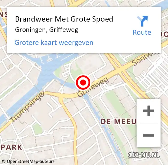 Locatie op kaart van de 112 melding: Brandweer Met Grote Spoed Naar Groningen, Griffeweg op 6 december 2022 08:27