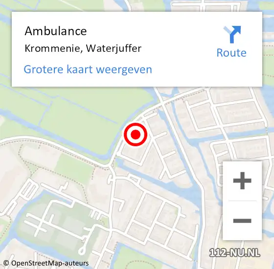 Locatie op kaart van de 112 melding: Ambulance Krommenie, Waterjuffer op 6 december 2022 08:34