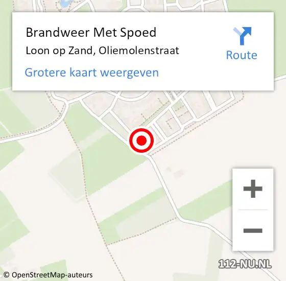 Locatie op kaart van de 112 melding: Brandweer Met Spoed Naar Loon op Zand, Oliemolenstraat op 6 december 2022 08:39