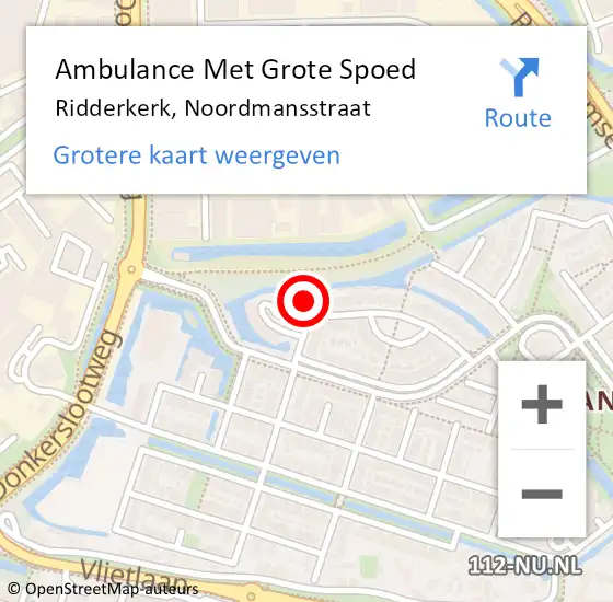 Locatie op kaart van de 112 melding: Ambulance Met Grote Spoed Naar Ridderkerk, Noordmansstraat op 6 december 2022 09:02