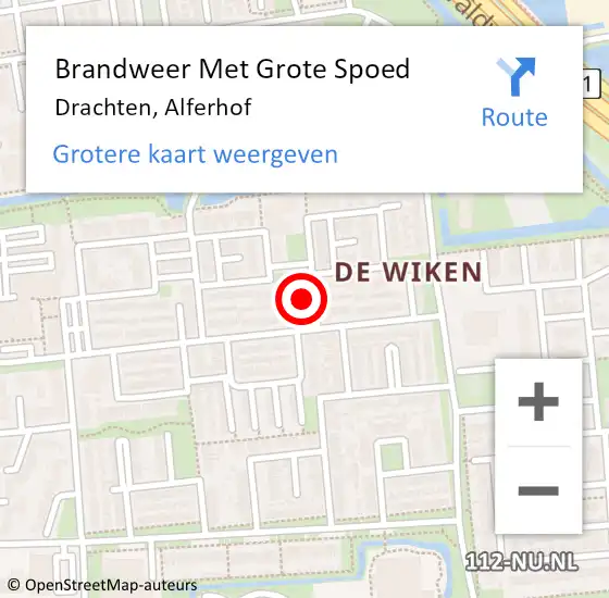 Locatie op kaart van de 112 melding: Brandweer Met Grote Spoed Naar Drachten, Alferhof op 6 december 2022 09:02