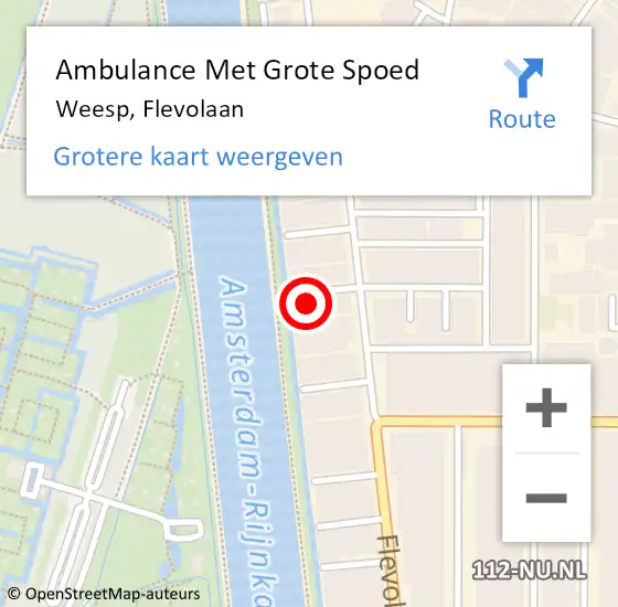 Locatie op kaart van de 112 melding: Ambulance Met Grote Spoed Naar Weesp, Flevolaan op 6 december 2022 09:10