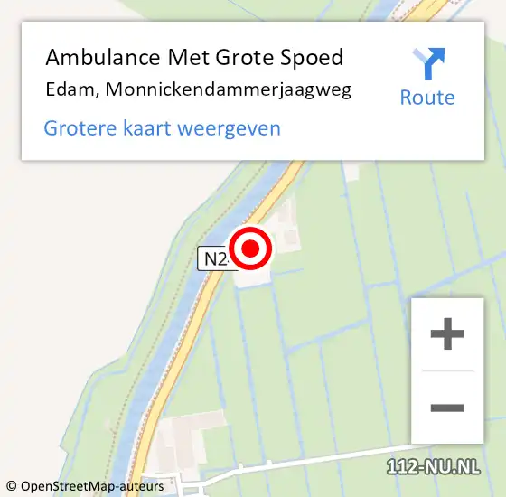 Locatie op kaart van de 112 melding: Ambulance Met Grote Spoed Naar Edam, Monnickendammerjaagweg op 6 december 2022 09:24