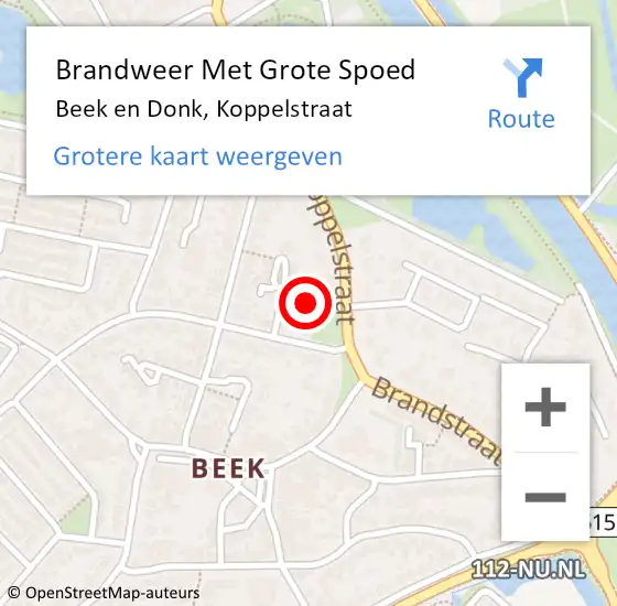 Locatie op kaart van de 112 melding: Brandweer Met Grote Spoed Naar Beek en Donk, Koppelstraat op 6 december 2022 09:26