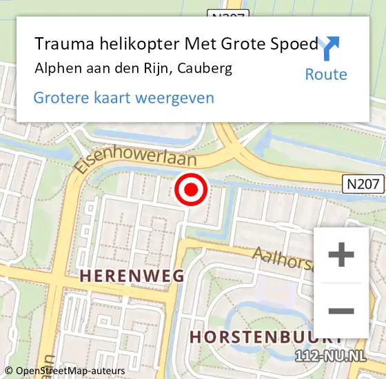 Locatie op kaart van de 112 melding: Trauma helikopter Met Grote Spoed Naar Alphen aan den Rijn, Cauberg op 6 december 2022 09:32