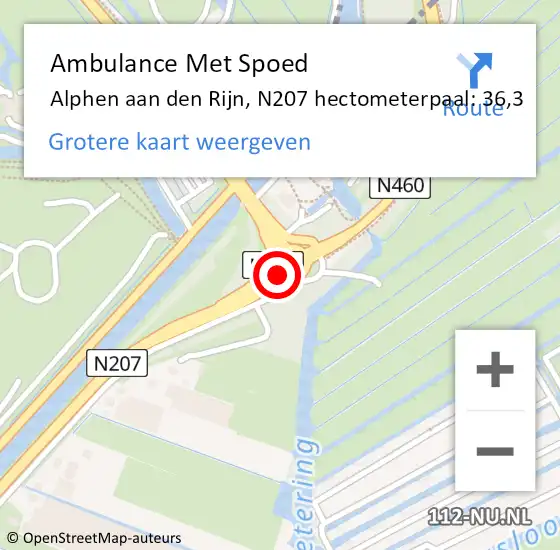 Locatie op kaart van de 112 melding: Ambulance Met Spoed Naar Alphen aan den Rijn, N207 hectometerpaal: 36,3 op 6 december 2022 09:40