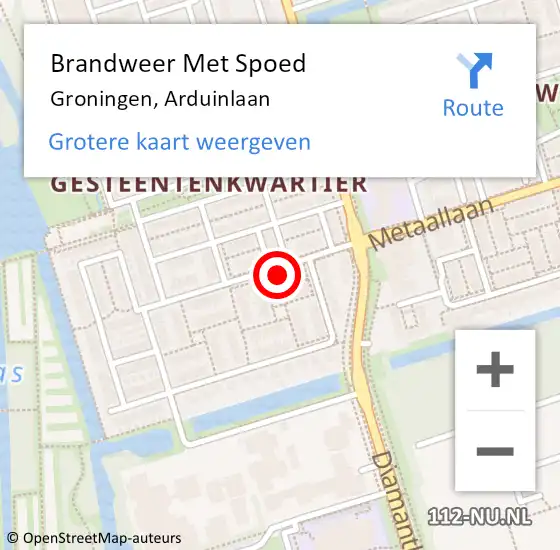 Locatie op kaart van de 112 melding: Brandweer Met Spoed Naar Groningen, Arduinlaan op 6 december 2022 09:45