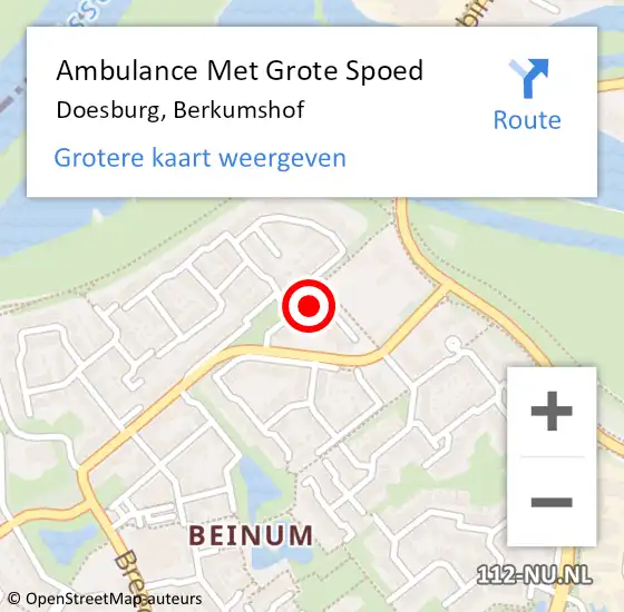 Locatie op kaart van de 112 melding: Ambulance Met Grote Spoed Naar Doesburg, Berkumshof op 6 december 2022 09:55