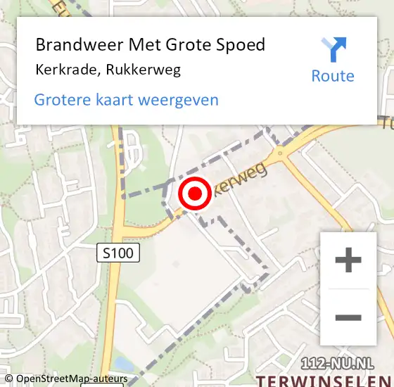 Locatie op kaart van de 112 melding: Brandweer Met Grote Spoed Naar Kerkrade, Rukkerweg op 6 december 2022 09:57