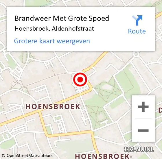 Locatie op kaart van de 112 melding: Brandweer Met Grote Spoed Naar Hoensbroek, Aldenhofstraat op 6 december 2022 10:15