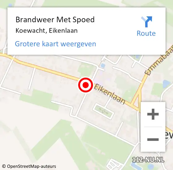 Locatie op kaart van de 112 melding: Brandweer Met Spoed Naar Koewacht, Eikenlaan op 6 december 2022 10:33