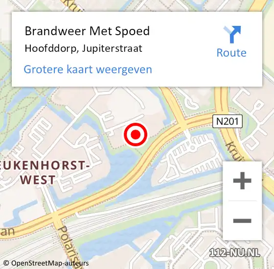 Locatie op kaart van de 112 melding: Brandweer Met Spoed Naar Hoofddorp, Jupiterstraat op 6 december 2022 10:43