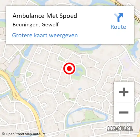 Locatie op kaart van de 112 melding: Ambulance Met Spoed Naar Beuningen, Gewelf op 6 december 2022 10:54