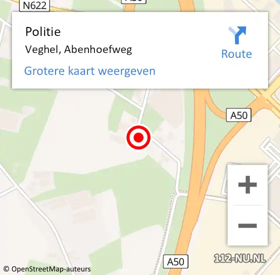 Locatie op kaart van de 112 melding: Politie Veghel, Abenhoefweg op 6 december 2022 11:25