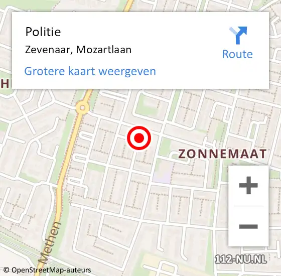 Locatie op kaart van de 112 melding: Politie Zevenaar, Mozartlaan op 6 december 2022 11:58