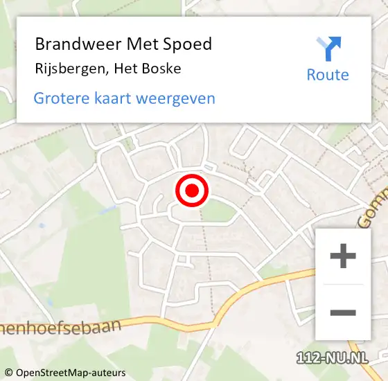 Locatie op kaart van de 112 melding: Brandweer Met Spoed Naar Rijsbergen, Het Boske op 6 december 2022 12:10