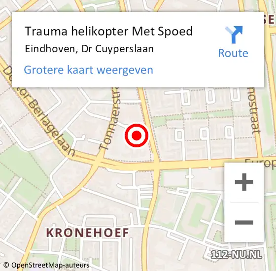 Locatie op kaart van de 112 melding: Trauma helikopter Met Spoed Naar Eindhoven, Dr Cuyperslaan op 6 december 2022 12:15