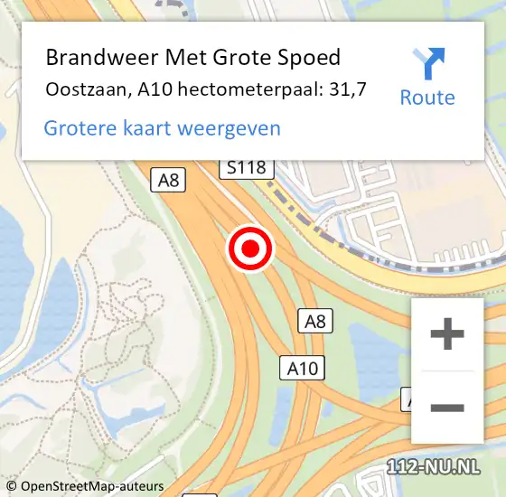 Locatie op kaart van de 112 melding: Brandweer Met Grote Spoed Naar Oostzaan, A10 hectometerpaal: 31,7 op 6 december 2022 12:47