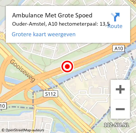 Locatie op kaart van de 112 melding: Ambulance Met Grote Spoed Naar Ouder-Amstel, A10 hectometerpaal: 13,5 op 6 december 2022 13:03