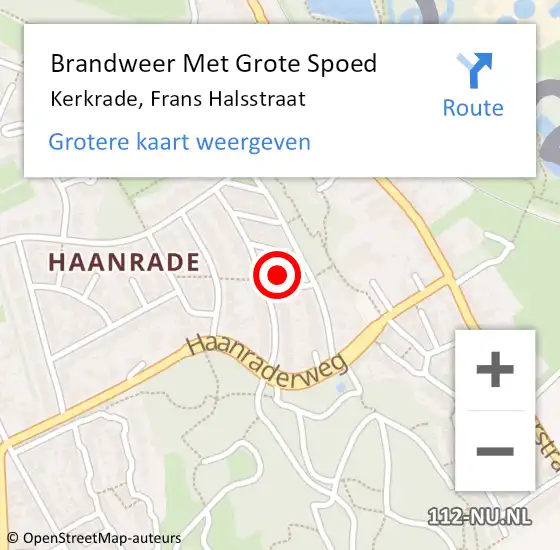 Locatie op kaart van de 112 melding: Brandweer Met Grote Spoed Naar Kerkrade, Frans Halsstraat op 6 december 2022 13:26