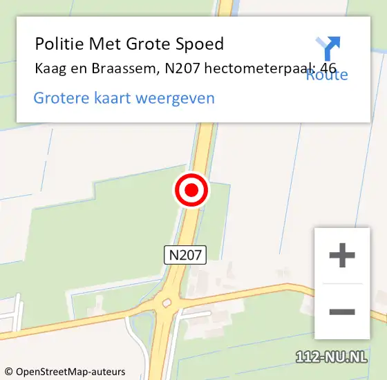 Locatie op kaart van de 112 melding: Politie Met Grote Spoed Naar Kaag en Braassem, N207 hectometerpaal: 46 op 6 december 2022 13:28