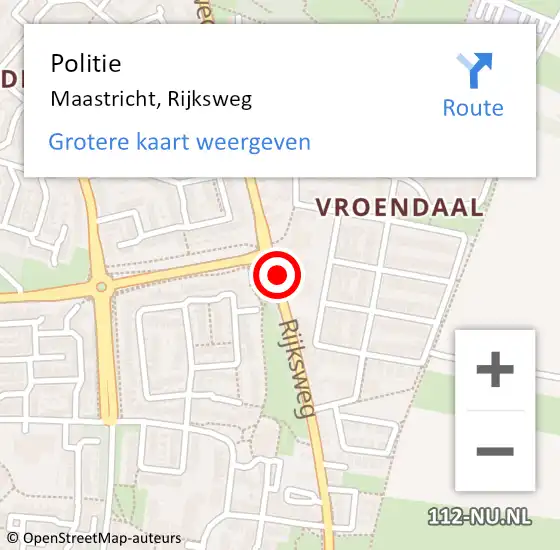 Locatie op kaart van de 112 melding: Politie Maastricht, Rijksweg op 6 december 2022 13:40