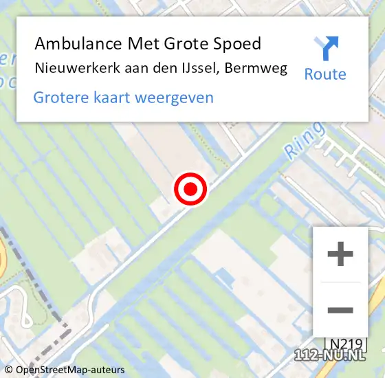 Locatie op kaart van de 112 melding: Ambulance Met Grote Spoed Naar Nieuwerkerk aan den IJssel, Bermweg op 6 december 2022 13:48