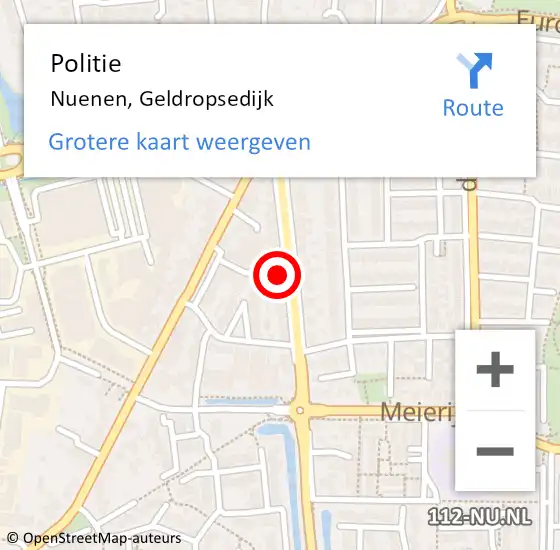 Locatie op kaart van de 112 melding: Politie Nuenen, Geldropsedijk op 6 december 2022 14:13