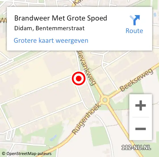 Locatie op kaart van de 112 melding: Brandweer Met Grote Spoed Naar Didam, Bentemmerstraat op 6 december 2022 14:25